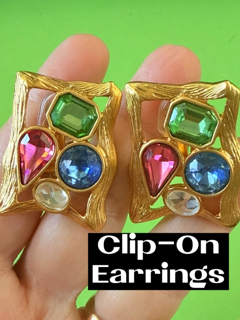 MULTI COLOR CRYSTAL EARRINGS -Signed-BAUER ✨Clip-On✨FUN CANDY CRYSTAL DESIGN ✨